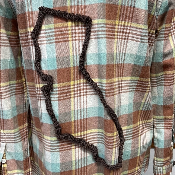 Dylan by True Grit Burnt Orange Plaid Fringe Detail Button Down Plaid Shirt - Picture 8 of 10
